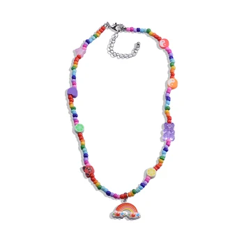 Sladké Farebné Korálky Medveď Rainbow Náhrdelník Prívesok pre Ženy, Dievčatá Reťazca Chokers Príslušenstvo Lete Multicolor Šperky