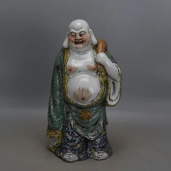 Staré QingDynasty porcelánu sochu Budhu,Červené látkové taška Luohan socha,Ručne Maľované Dekorácie /Kolekcia/ remeslá,doprava Zdarma