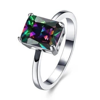 Strieborná Farba 8*11 mm Mystic Rainbow Zásnubné Prstene Pre Ženy AAA+ farebné Prírodného Kameňa CZ Svadobné Prst Prsteň, Šperky