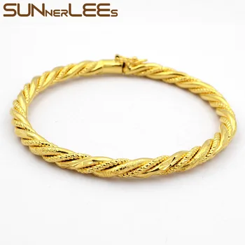 SUNNERLEES NOVÉ Módne Šperky Openable Zlata-Farebná Lano Štýl Náramok Pre Dámske Dievčatá B25
