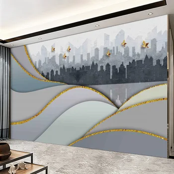 Svetlo Luxury 3D Tapeta Zlaté Linky Vzor Nástenné Maľby Domova pre Obývacia Izba, Spálňa Vlastný Obrázok