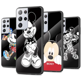Tmavé Mickey Mouse Tvrdeného Skla Kryt Pre Samsung Galaxy S21 S22 Plus Ultra M21 M31 A52 A72 A12 A22 A32 A13 A23 Telefón Prípade