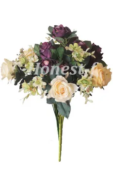 Umelé Multi-Farebné Ruže Hodvábu Kvetov Bounquet Zmiešané Dohody, Domov Hotelovej Izbe Svadobné Dekorácie(Fialová,Biela,Žltá)
