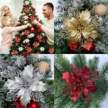 Vianočný Veniec Dekor Stromček, Ozdoby 10pcs Umelé Kvety pre Domáce Lesk