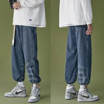 Vintage High Street Jeans pánske Jesenné Zimné Voľné Nohy Spojov Hip Hop Džínsové Nohavice Muž Bežné Nohavice w2243