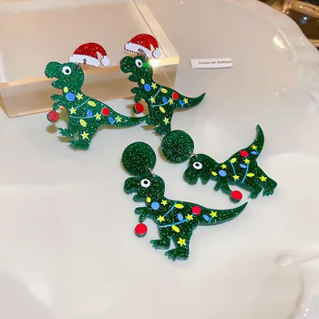 VSnow Vyhlásenie Červená Vianočné Hat Zelený Dinosaurus Visieť Earings pre Ženy Nádherné Hviezdy Festivalu Geometrické Earings Šperky