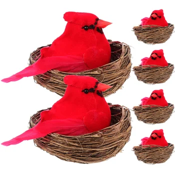 Vták Vtákov Kardinál Dekorom Vianočné Ornamentsartificial Stromček, Ozdoby, Falošné Červená Figurinefeathered Simulácia Obrázok Ornament