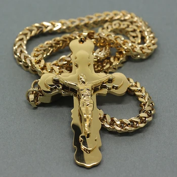 Z nehrdzavejúcej ocele náhrdelník prívesok Kríž JEŽIŠA Reťazí Náhrdelníky Mužov Kríž Prívesok Náhrdelníky Náboženské Módne Šperky