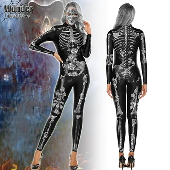 Ženy, Muži Lebky Tela Kostra 3D Tlač Jumpsuit Dospelých Halloween Cosplay Kostýmy Strany Úlohu Hrá Šaty Vybavy