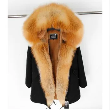 2022 nová zimná bunda prírodné fox kožušiny golier outwear hrubé teplé Umelé Kožušiny Obloženie dlhé zimné bundy