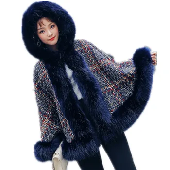 2022 nový kórejský imitácia fox kožušiny, trávy, srsť žena vlnené kabát s kapucňou šatkou plášť ženskej módy Kabát A213