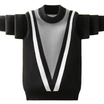 Deti, oblečenie pre chlapcov, 100% bavlna svetre teenage pletené tričko zimné velvet teplý sveter 4-16T deti jar tenké O-krku pulóvre