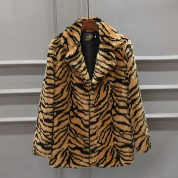 Dámske Ležérne Slim Umelú Kožušinu Leopard Coats Zime Teplé Chlpaté Dlhý Rukáv Bunda Plus Veľkosť Outwear