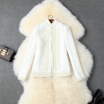Európske a Americké oblečenie pre ženy 2019 zimné nový štýl Ťažký priemysel nechtov perličiek dlhý rukáv Tweed módne kabát
