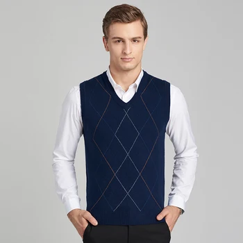 Jesenné a zimné nové pánske pletené vest cashmere prehoz bez rukávov vysoká kvalita mužov svetre a pulóvre