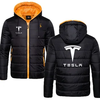 Móda Mužov nadol bunda 2021Winter Hrubé teplé pánske Sako Tesla auto logo tlače Kapucňou Kabát, Vetrovka kabát vetru bavlnené oblečenie