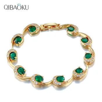 Nový Dizajn Náramok pre Ženy Zelená Transparentná CZ Zirkón Kúzlo Zlatá Farba Kovu Módne Luxusné Šperky Darček